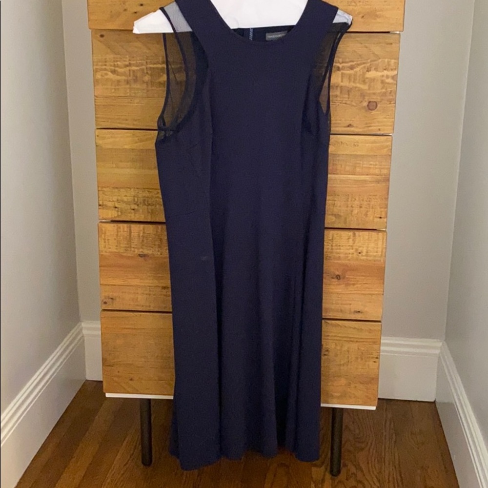 Vince Camuto Sleeveless Mesh Navy Dress